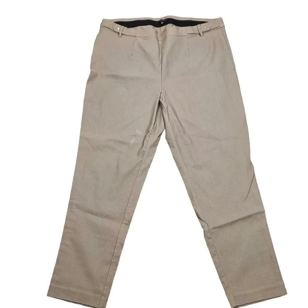Violets & Roses Tinsley Slim Straight‎ Tan Knit Pull-On Elastic Pants Size 16w